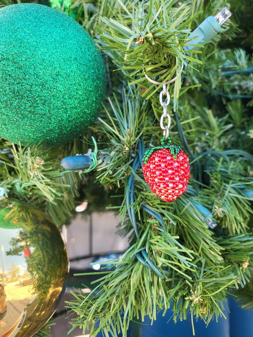 Beaded Strawberry Keychain