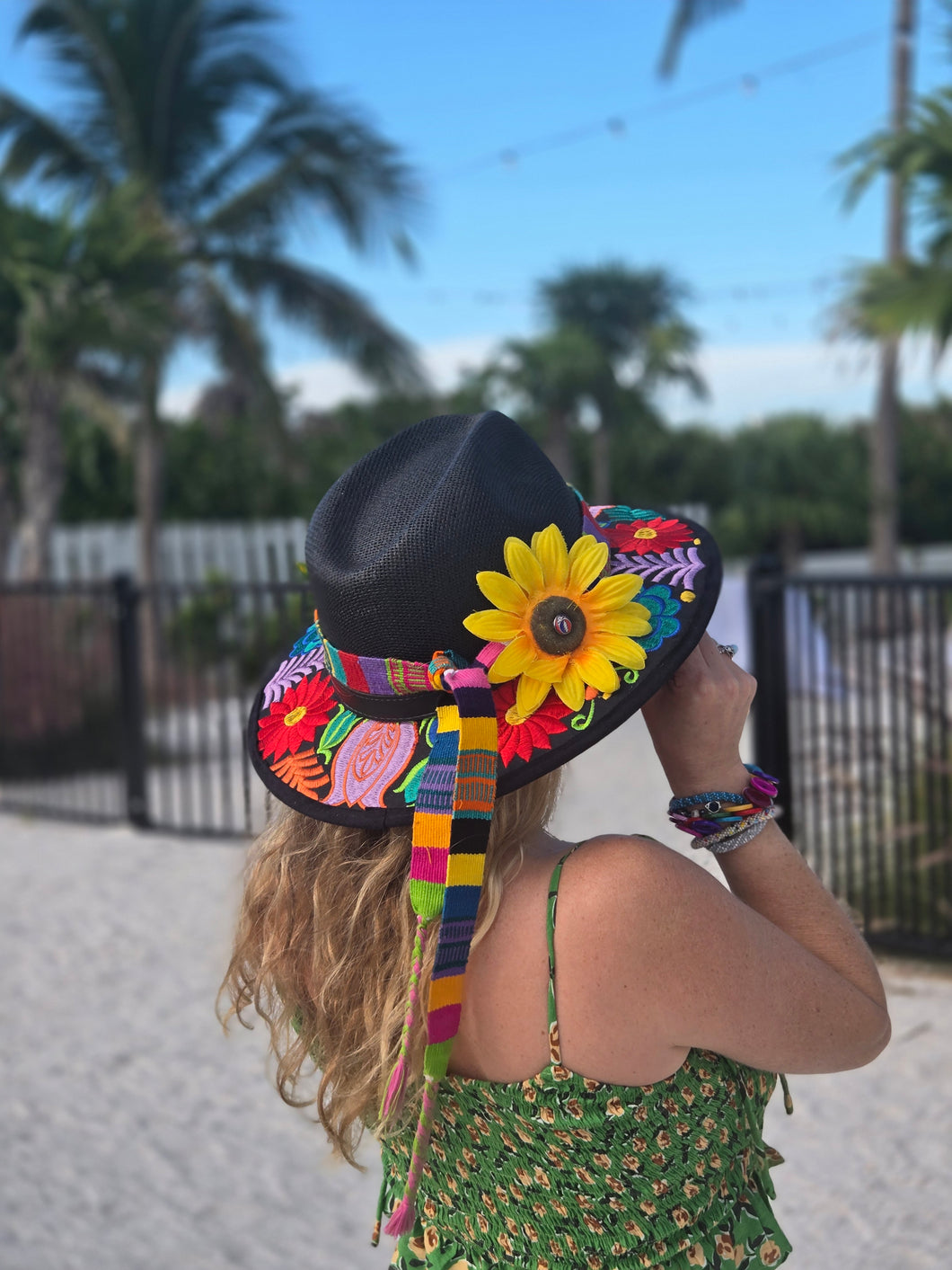 Black Guatemalan Embroidered Straw Hat