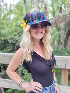 Black Blue Turquoise N Red Rasta Newsboy Hat