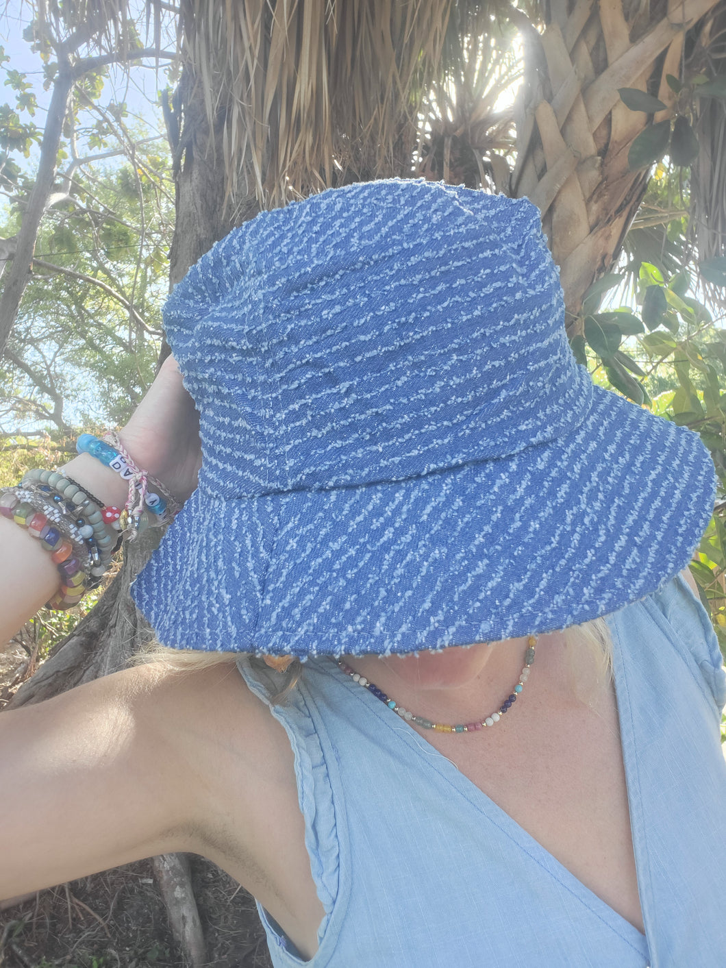 Stripped Denim Bucket Hat