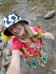Black and White Flower Power Bucket hat