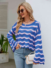 Load image into Gallery viewer, Round Neck Openwork Flare Sleeve Knit Top