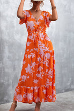 Load image into Gallery viewer, Floral Buttoned Drawstring Waist Tiered Dress