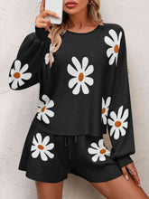 Load image into Gallery viewer, Floral Print Raglan Sleeve Knit Top and Tie Front Sweater Shorts Set
