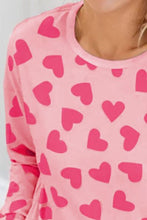 Load image into Gallery viewer, Heart Print Round Neck Top and Shorts Lounge Set