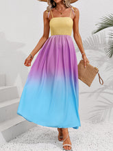 Load image into Gallery viewer, Color Block Tie Shoulder Smocked Maxi Dress