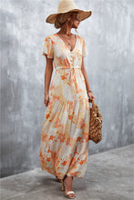 Load image into Gallery viewer, Floral Buttoned Drawstring Waist Tiered Dress