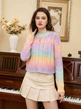 Load image into Gallery viewer, Rainbow Color Cable-Knit Dropped Shoulder Knit Top