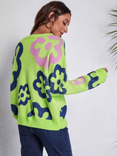 Load image into Gallery viewer, Flower Pattern Round Neck Long Sleeve Sweater