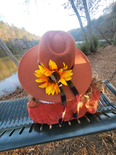Wide Flat Brim  Brown Fedora