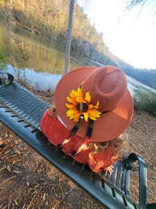 Wide Flat Brim  Brown Fedora