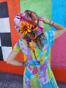 Autumn Sunset Tie Dye Fedora with Sunflower