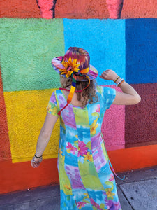 Autumn Sunset Tie Dye Fedora with Sunflower