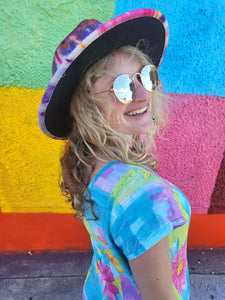 Autumn Sunset Tie Dye Fedora with Sunflower