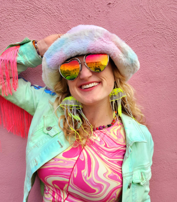 Rainbow Clouds Fuzzy Hat