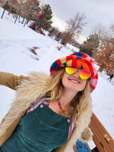 Abstract rainbow wide brim fuzzy bucket