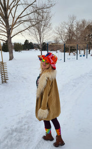 Abstract rainbow wide brim fuzzy bucket