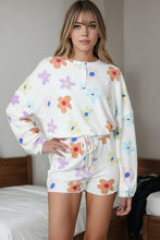 Load image into Gallery viewer, Printed Quarter Button Top and Drawstring Shorts Lounge Set