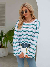 Load image into Gallery viewer, Round Neck Openwork Flare Sleeve Knit Top