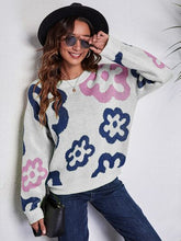 Load image into Gallery viewer, Flower Pattern Round Neck Long Sleeve Sweater