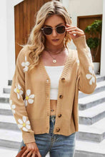 Load image into Gallery viewer, Floral Ribbed Trim Drop Shoulder Cardigan