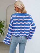 Load image into Gallery viewer, Round Neck Openwork Flare Sleeve Knit Top