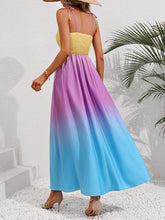 Load image into Gallery viewer, Color Block Tie Shoulder Smocked Maxi Dress