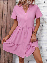 Load image into Gallery viewer, Short Sleeve Buttoned Tiered Dress