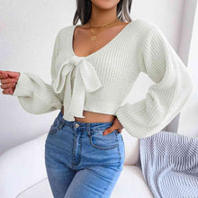 Load image into Gallery viewer, Tie-Front Rib-Knit Cropped Sweater