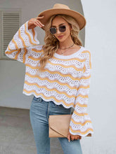 Load image into Gallery viewer, Round Neck Openwork Flare Sleeve Knit Top
