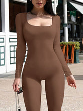 Load image into Gallery viewer, Ribbed Square Neck Long Sleeve Jumpsuit