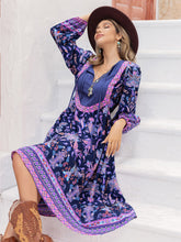 Load image into Gallery viewer, Printed Tie Neck Long Sleeve Midi Dress