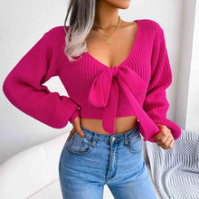 Load image into Gallery viewer, Tie-Front Rib-Knit Cropped Sweater