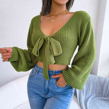 Load image into Gallery viewer, Tie-Front Rib-Knit Cropped Sweater