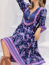 Load image into Gallery viewer, Printed Tie Neck Long Sleeve Midi Dress