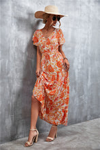 Load image into Gallery viewer, Floral Buttoned Drawstring Waist Tiered Dress