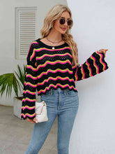 Load image into Gallery viewer, Round Neck Openwork Flare Sleeve Knit Top