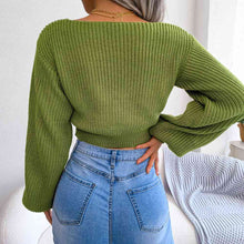 Load image into Gallery viewer, Tie-Front Rib-Knit Cropped Sweater