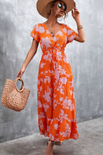 Load image into Gallery viewer, Floral Buttoned Drawstring Waist Tiered Dress