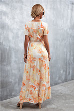 Load image into Gallery viewer, Floral Buttoned Drawstring Waist Tiered Dress