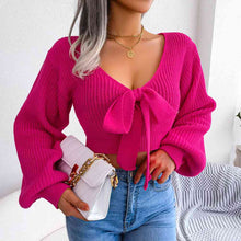Load image into Gallery viewer, Tie-Front Rib-Knit Cropped Sweater