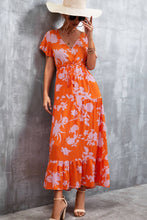 Load image into Gallery viewer, Floral Buttoned Drawstring Waist Tiered Dress
