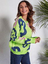 Load image into Gallery viewer, Flower Pattern Round Neck Long Sleeve Sweater