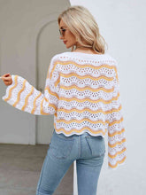 Load image into Gallery viewer, Round Neck Openwork Flare Sleeve Knit Top