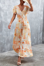 Load image into Gallery viewer, Floral Buttoned Drawstring Waist Tiered Dress