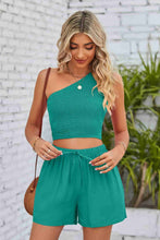 Load image into Gallery viewer, Smocked One-Shoulder Sleeveless Top and Shorts Set