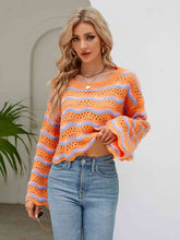 Load image into Gallery viewer, Round Neck Openwork Flare Sleeve Knit Top