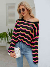 Load image into Gallery viewer, Round Neck Openwork Flare Sleeve Knit Top