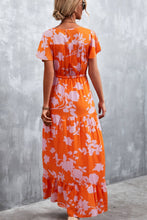 Load image into Gallery viewer, Floral Buttoned Drawstring Waist Tiered Dress