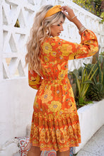Load image into Gallery viewer, Floral Drawstring Waist Puff Sleeve Dress